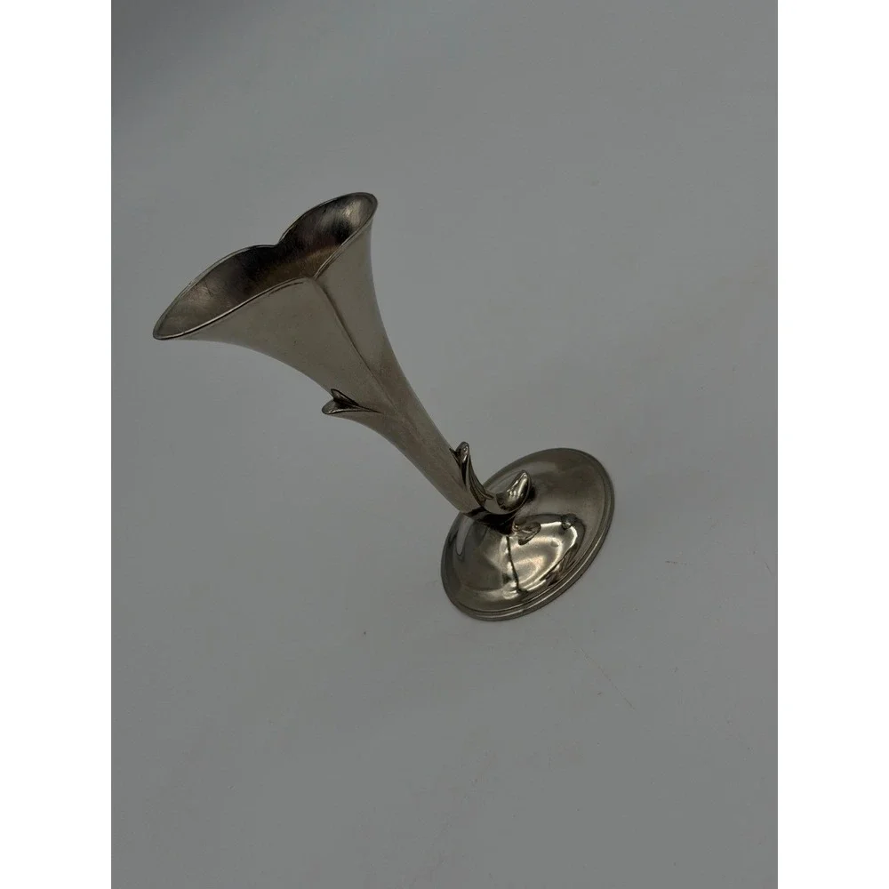 Vintage Calla Lily Bud Vase Silver Tone Metal Art Nouveau Style Floral 5 Inch